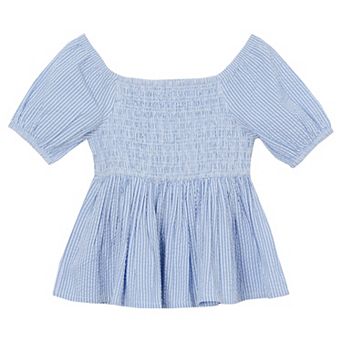Girls 2-16 Lands' End Short Sleeve Smocked Woven Top