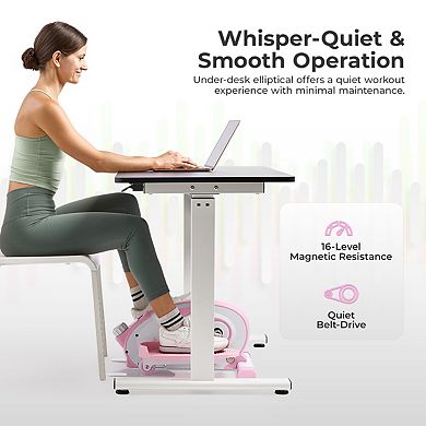 Sunny Health & Fitness Smart Pink Under Desk Mini Elliptical Exercise Trainer