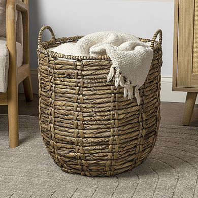 Laurel Bohemian Handwoven Abaca Hamper Basket with Handles