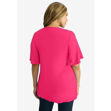 Jessica London Women's Plus Size Cutout Flutter Sleeve Tunic