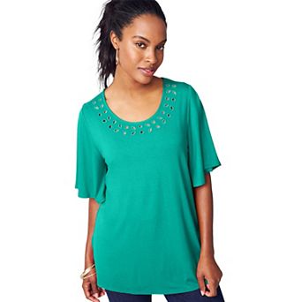 Jessica London Women's Plus Size Cutout Flutter Sleeve Tunic
