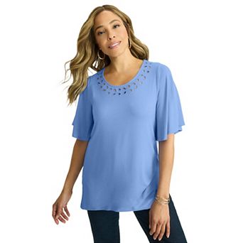 Jessica London Women's Plus Size Cutout Flutter Sleeve Tunic