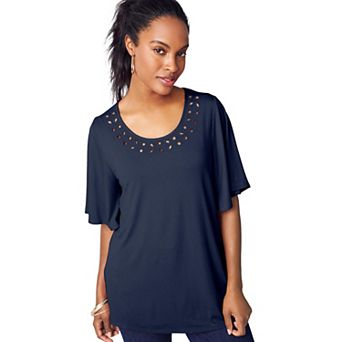 Jessica London Women's Plus Size Cutout Flutter Sleeve Tunic