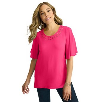 Jessica London Women's Plus Size Cutout Flutter Sleeve Tunic
