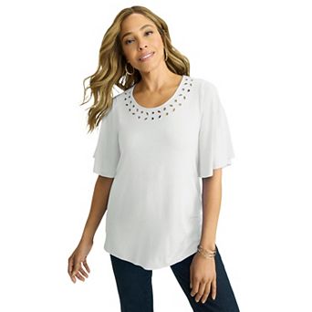 Jessica London Women's Plus Size Cutout Flutter Sleeve Tunic