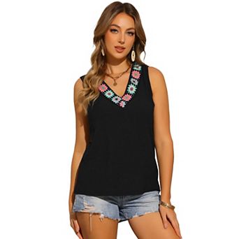 Sleeveless Tank Top for Women's Boho V Neck Casual Summer Floral Cami Tops