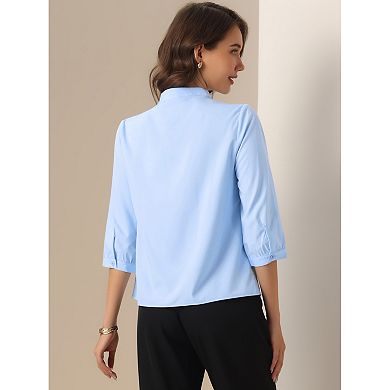 Mock Neck Work Shirt for Women's Ruched Front 3/4 Sleeves Dressy Casual Blouses