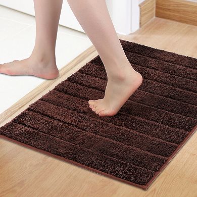1 Pcs Soft Stripe Bathroom Rug, Rubber Backing Rugs Non Slip Absorbent Mat for Shower Floor