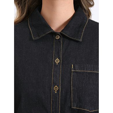Women's Denim Shirt Short Sleeve Button Down Classic Jean Shirt Tops
