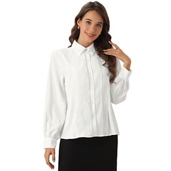 Pleated Shirt for Women's Collared Long Sleeve Dressy Office Work Blouse