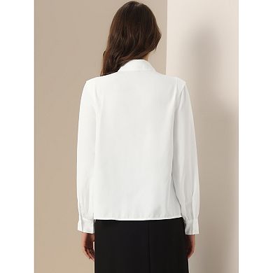 Pleated Shirt for Women's Collared Long Sleeve Dressy Office Work Blouse