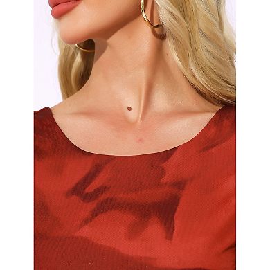Sheer Mesh Crop Top for Women's Crew Neck Short Sleeve Nightout Bodycon Print Y2k Tees