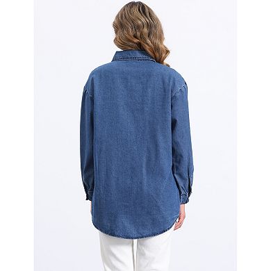 Women's Casual Denim Shirt Spring Long Sleeve Button Down Chambray Jean Jacket