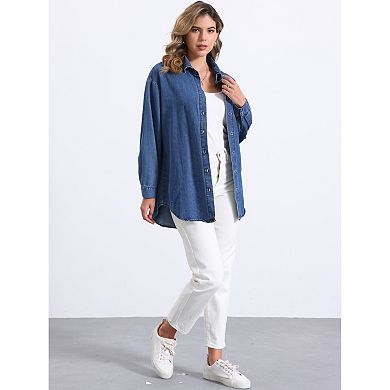 Women's Casual Denim Shirt Spring Long Sleeve Button Down Chambray Jean Jacket