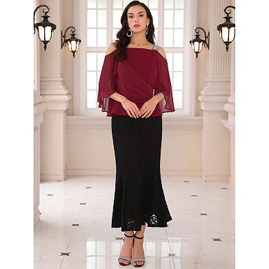 Women's Cold Shoulder Top Elegant Chiffon Ruched Cocktail Blouse