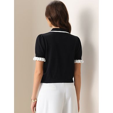 Women's Contrast Trim Short Sleeve Cardigan Sweater Summer Cardigans Knit Sweaters Tops