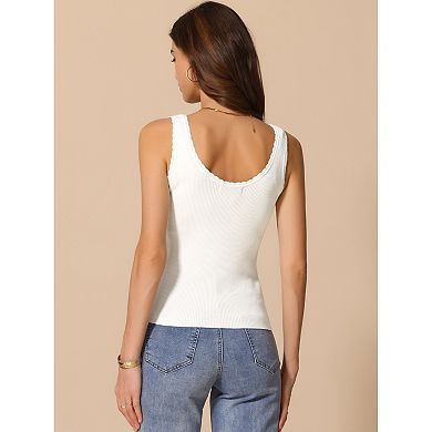 Women's Crew Neck Sleeveless Casual White Ribbed Tank Knit Top