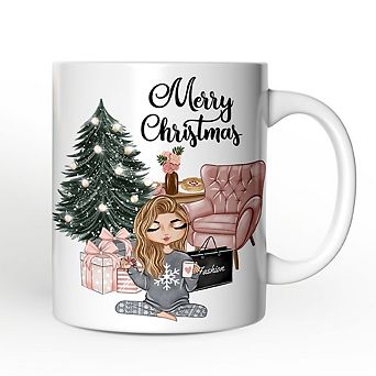 Glamorous Girl Christmas Mug, Fashionista Teenager Shopping Addict Holiday Gift