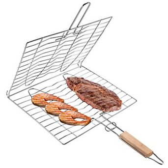 Grill Basket Stainless Steel BBQ Grill Basket Folding Portable Fish Grilling Basket with Handle