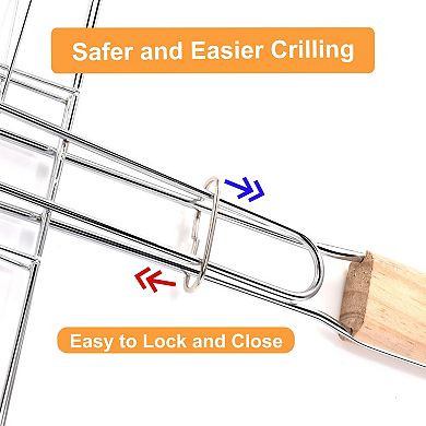 Grill Basket Stainless Steel BBQ Grill Basket Folding Portable Fish Grilling Basket with Handle