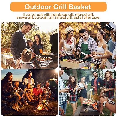 Grill Basket Stainless Steel BBQ Grill Basket Folding Portable Fish Grilling Basket with Handle