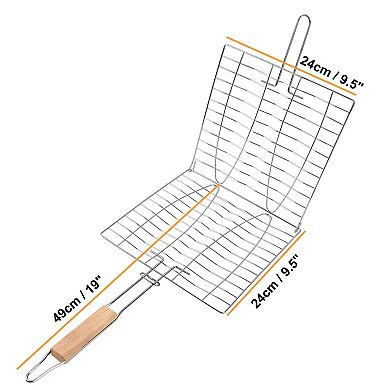 Grill Basket Stainless Steel BBQ Grill Basket Folding Portable Fish Grilling Basket with Handle