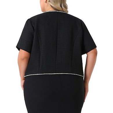 Plus Size Tweed Jacket for Women Button Down Open Front Office Business Blazer Cropped Jackets
