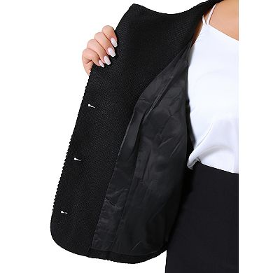 Plus Size Tweed Jacket for Women Button Down Open Front Office Business Blazer Cropped Jackets