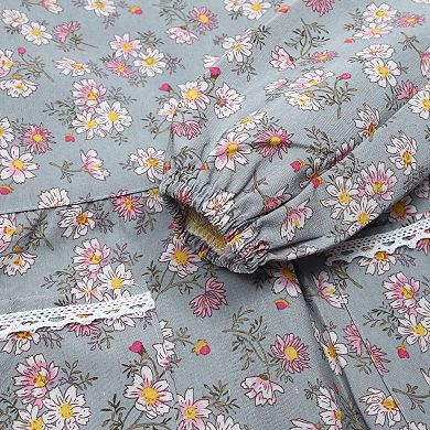 Floral Kitchen Apron with Pockets, Long Sleeves Canvas Apron for Cooking Baking Cleaning Work