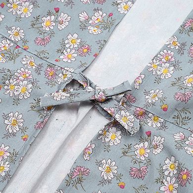 Floral Kitchen Apron with Pockets, Long Sleeves Canvas Apron for Cooking Baking Cleaning Work