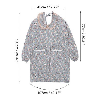 Floral Kitchen Apron with Pockets, Long Sleeves Canvas Apron for Cooking Baking Cleaning Work