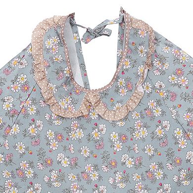 Floral Kitchen Apron with Pockets, Long Sleeves Canvas Apron for Cooking Baking Cleaning Work