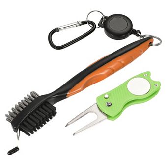 Golf Club Brush Double Sided Retractable Dust Groove Cleaner with Extension Cord Clip Divot Tool