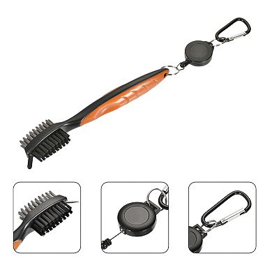 Golf Club Brush Double Sided Retractable Dust Groove Cleaner with Extension Cord Clip Divot Tool