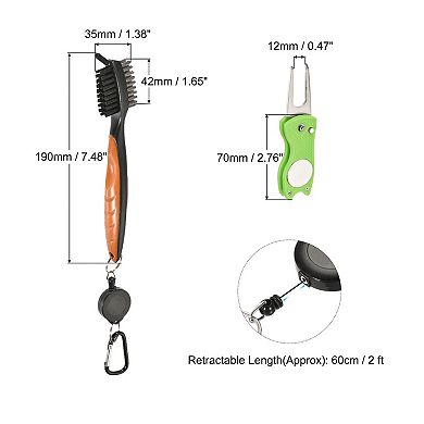 Golf Club Brush Double Sided Retractable Dust Groove Cleaner with Extension Cord Clip Divot Tool