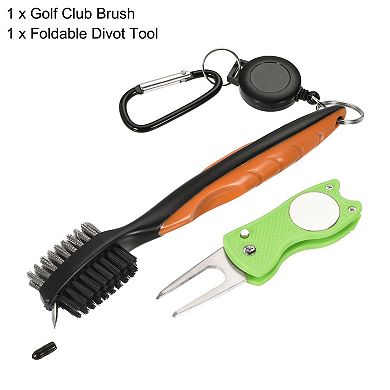 Golf Club Brush Double Sided Retractable Dust Groove Cleaner with Extension Cord Clip Divot Tool