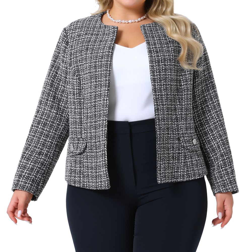 Plus Size Open front Long sleeves Waist length blazer jacket
