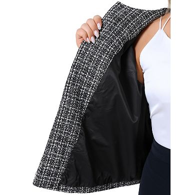 Plus Size Tweed Blazer for Women Collarless Long Sleeve Open Front Work Business Jacket Suits Casual