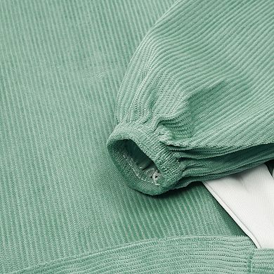 Women Kitchen Apron with Pockets, Long Sleeves Corduroy Apron for Cooking Work