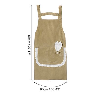 Women Kitchen Apron with Pockets, H Shoulder Corduroy Apron for Cooking Baking Cleaning Work