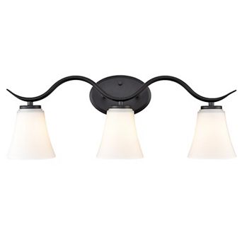 Lecce Farmhouse Black Bathroom Vanity Light Fixture with Milk Glass Shade 3-Light