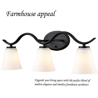 Lecce Farmhouse Black Bathroom Vanity Light Fixture with Milk Glass Shade 3-Light