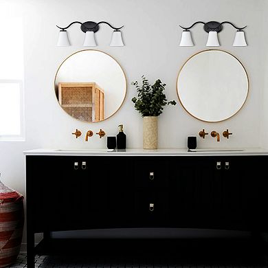 Lecce Farmhouse Black Bathroom Vanity Light Fixture with Milk Glass Shade 3-Light