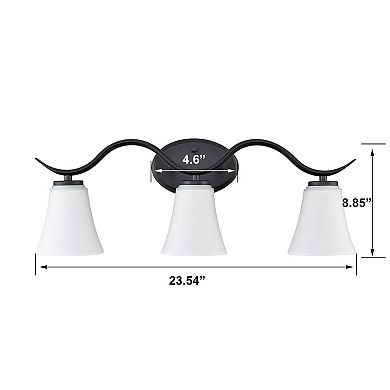 Lecce Farmhouse Black Bathroom Vanity Light Fixture with Milk Glass Shade 3-Light