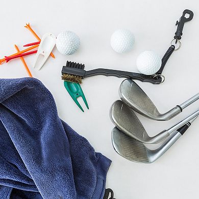Golf Club Brush Double Sided Dust Groove Cleaner with Extension Cord Clip Protective Shell