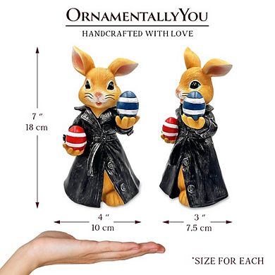 Covert Carrot Collector Funny Bunny Agent Figurine, 7" Dueling Easter Rabbit Garden Statue