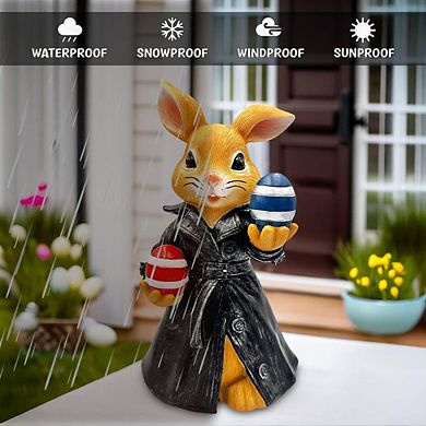Covert Carrot Collector Funny Bunny Agent Figurine, 7" Dueling Easter Rabbit Garden Statue