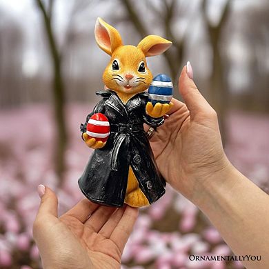 Covert Carrot Collector Funny Bunny Agent Figurine, 7" Dueling Easter Rabbit Garden Statue