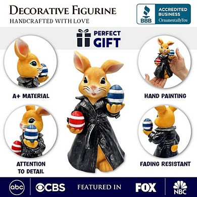 Covert Carrot Collector Funny Bunny Agent Figurine, 7" Dueling Easter Rabbit Garden Statue