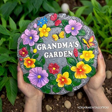 Grandma’s Garden Floral Stepping Stone, 9.5" Decorative Outdoor Decoration